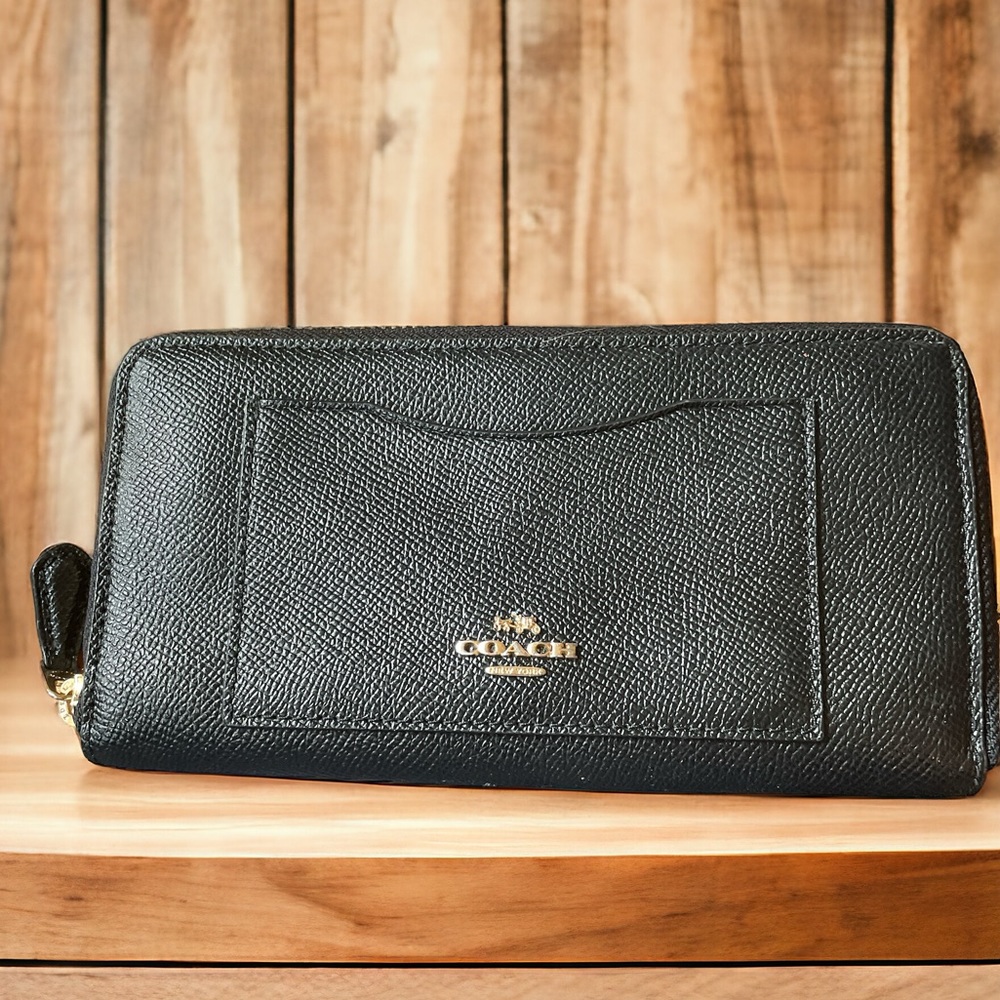 Black Coach Long Zip Around Wallet Gem
